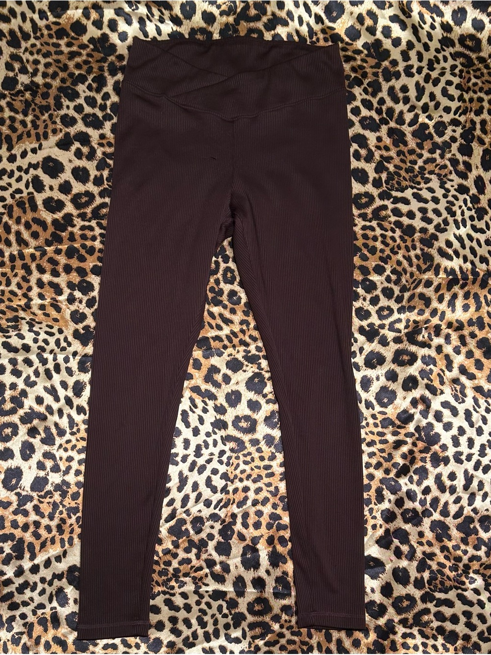 H&M Divided Ribbed Dark Brown High Waisted Crossover Leggings
